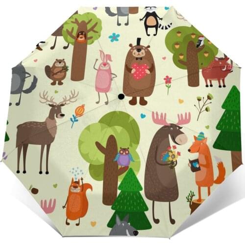 Sunny Umbrella Happy Forest Animals Automatic folding portable men women umbrella Sunscreen rain Windproof beach parasol