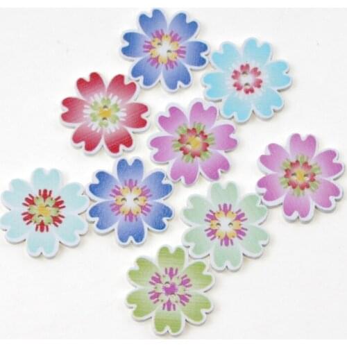 50pcs Paint Flower 2 Hole Wooden Buttons Scrapbooking For Clothes Sewing Accessories DIY Craft Button Decoration 25mm