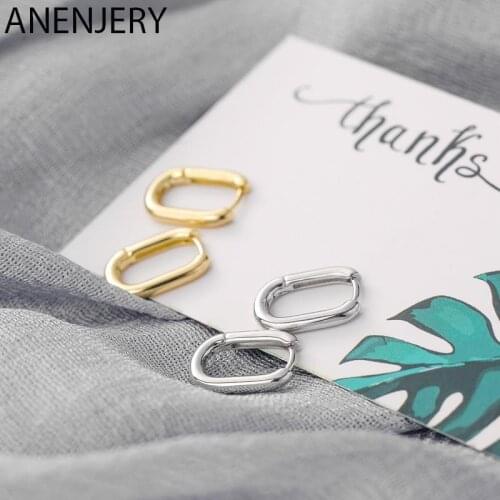 S925 Stamp Silver Color Geometric Oval Hoop Earring Prevent Allergy Small Gold Color Earrings For Women Jewelry Gifts S-E1082