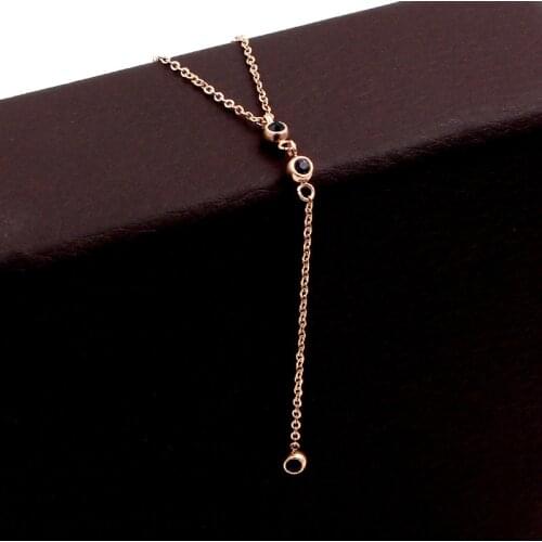 Fashion Stainless Steel OL Love Blue Crystal Long Chain Pendant Necklace Rose Gold Color Women Girl Female Party Gift