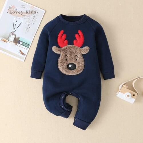 2020 Winter Warm Thicken Christmas Toddler Baby Girl Boy Romper Long Sleeve O Neck Jumpsuit Xmas Deer Print Playsuit