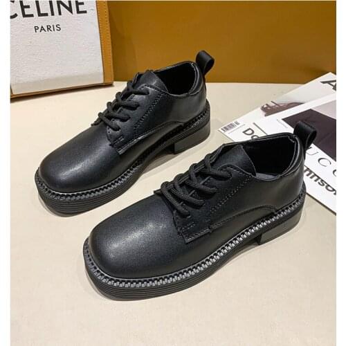 Designer Ruffles Preppy Low Heels Shoes Round Toe Lace Up Casual Comfort Oxfords 2021 Autumn New Pink Plus Size 35-40