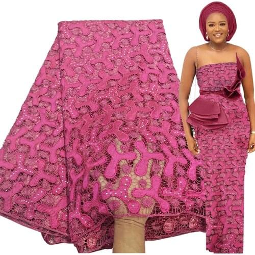 Bestway African Gupiure Lace Fabric 2021 High Quality Water Soluble Embroidery Cord Lace Fabric 5 Yards Nigerian Gown Material