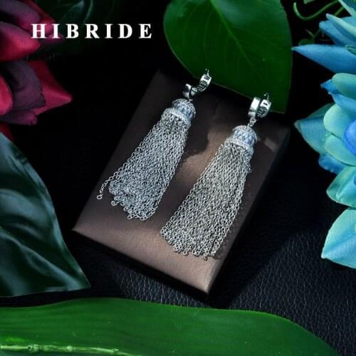 HIBRIDE 2019 New Fashion Jewelry Long Dangle Tassel Earrings for Women AAA Cubic Zirconia Eariing aretes de mujer modernos E-70
