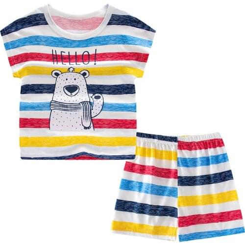 Summer Girl Boys Pajamas Sets Childrens Clothing Suit T-shirt+Pant Sleepwear 100% Cotton Cartoon Pyjamas Kids Pijamas Nightwear
