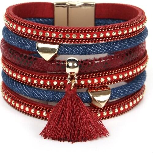 ORNAPEADIA 2021 Hot Sale Bracelet for Women Bohemian Fashion Multi-layer Denim Fringe Wide Brim Bracelet Wholesale Bangles