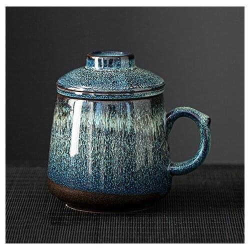 LUWU blue ceramic tea cup with infuser and lid drinkware 350ml