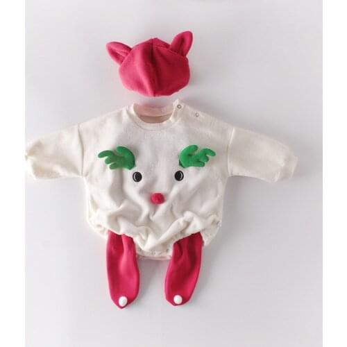 Cartoon elk design newborn baby boys clothes Christmas infant girls thick velvet long sleeve bodysuit for toddler onesie child