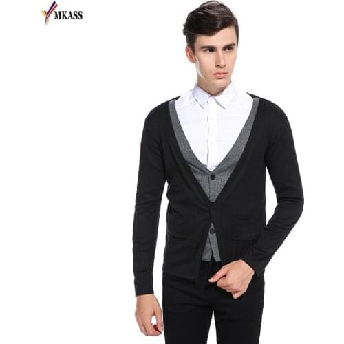 New Spring Autumn Casual Mens Cardigan Sweaters Casual Coat Thin Knitwear Coat Business Men Fake two pieces Sweaters 2XL