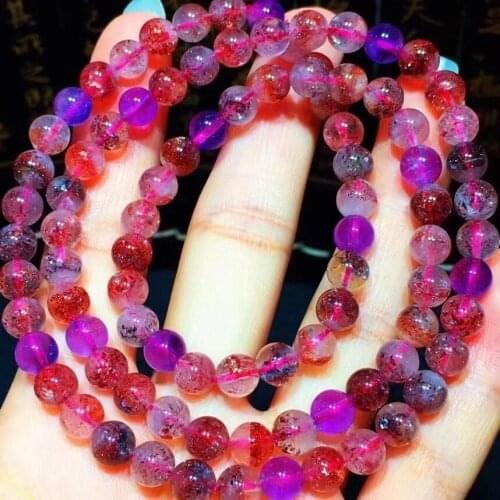 Natural Super Seven 7 Red Lepidocrocite Quartz Bracelet 6.3mm Brazil 3 Laps Clear Round Beads Stretch Crystal AAAAAA