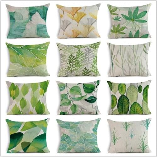 Watercolour Plant Cushion Cover Cotton Linen Succulent Green Leave Home Decorative Geometric Pillow Cover for Sofa Bedroom