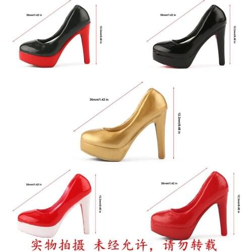 1/6 new BALCK RED shoes female girl woman high-heeled leather shoes empty inside for 12" action figure body model accessory toys