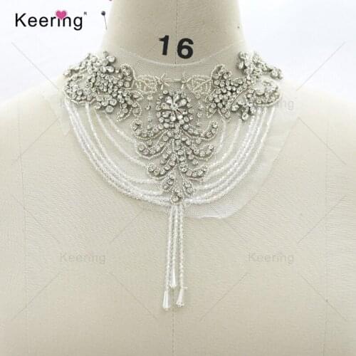 New Arrival Bling Tassel Rhinestone Applique Neckline For Wedding Dress WDP-371
