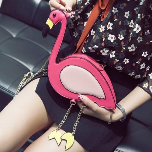 New Creative Funny Pu Leather Embroidery Flamingo Shape Shoulder Bags for Women Casual Chain Ladies Mini Crossbody Messenger Bag
