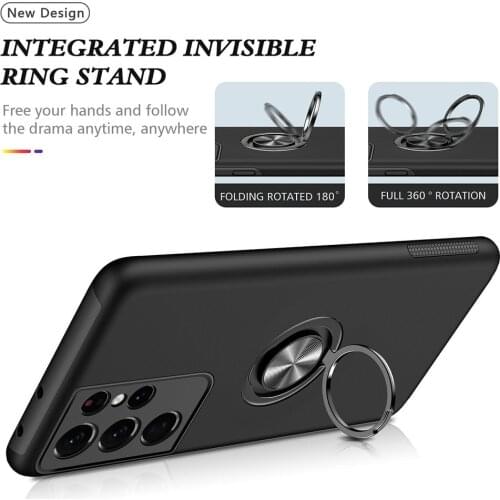 New Slim Silicone Soft Protective Phone Cases With 360 Degrees Ring Holder Kickstand Car Mount Supported For Samsung S21 Ultra