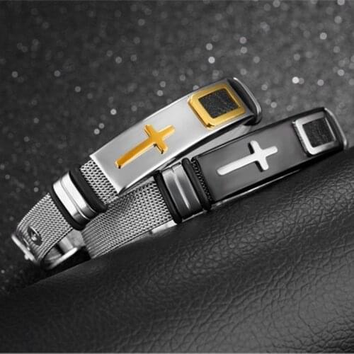 New Adjustable Metal Mens Bracelet Fashion Celtic Cross Pattern Bracelet Push-Button Charm Bracelet Black Golden