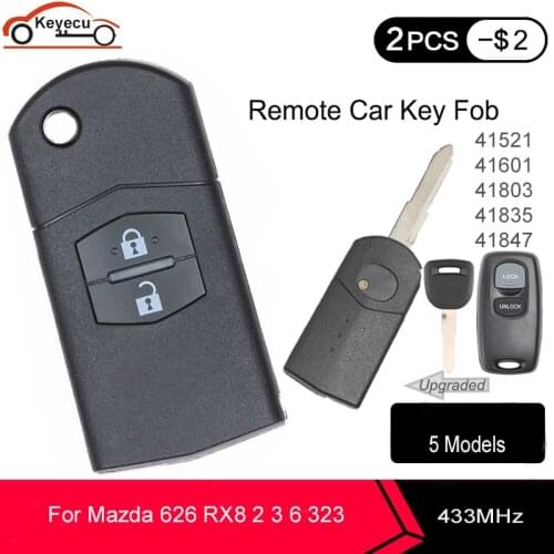 KEYECU Upgraded Flip 2 Button Remote Key Fob 433MHz 4D63 for Mazda 626 RX8 2 3 6 323 Model No. 41521/ 41601/ 41803/ 41835/ 41847