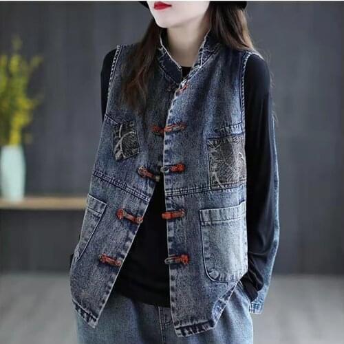 2021 Autumn Fashion European Coats Sleeveless Clothes Womens Punk Streetwear Denim Vests Ladies Vintage Waistcoats Plus Size