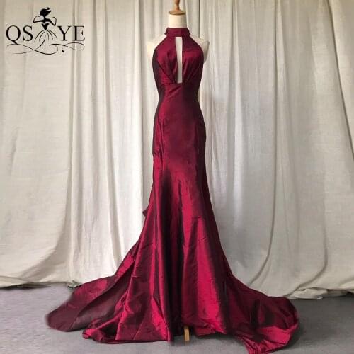 High Neck Elegant Mother of the Bride Dress Mermaid Red Evening Gown Off Shoulder Mom Prom Dress Big Court Train Vestido Draped