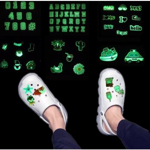 5-26pcs Animals Glowing in the Dark PVC Shoe Charms Fluorescence Letters Dog Medical Accessories Shoe Decorations Kids Gift