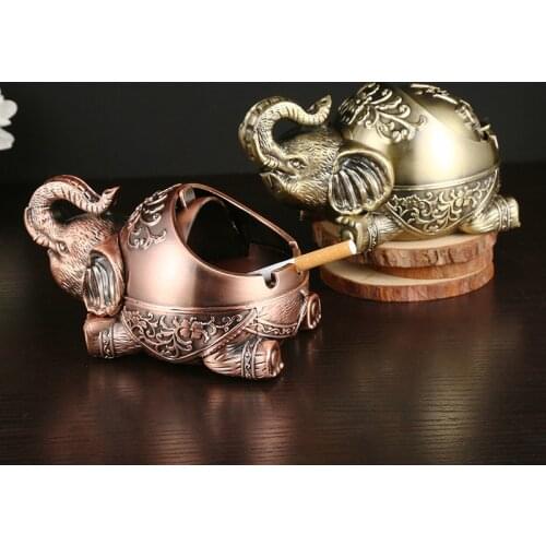 New European-style metal elephant ashtray with lid, creative personality, trendy household living room portable ashtray2021