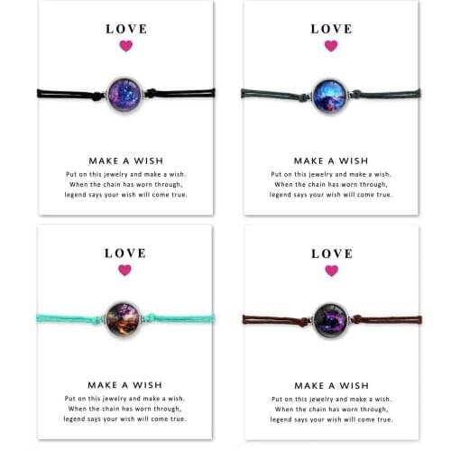 QiLuxy Space Galaxy Universe Starry Nebula Card Bracelets Gem Star Moon Glass Cabochon Charm Jewelry Women Men Gift