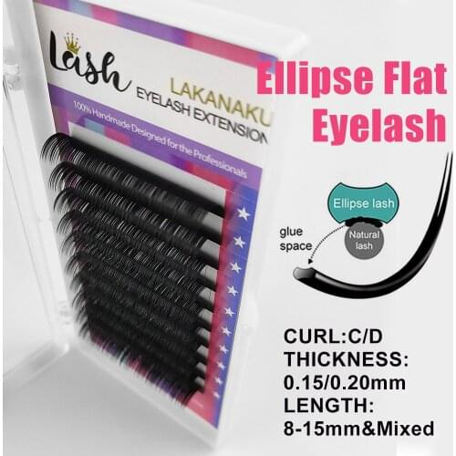 LAKANAKU 8-15 Mix Individual Flat Ellipse Eyelash False Flat Split Tip Matte Eyelash Extension 0.15 0.20mm Makeup Flat Supplies