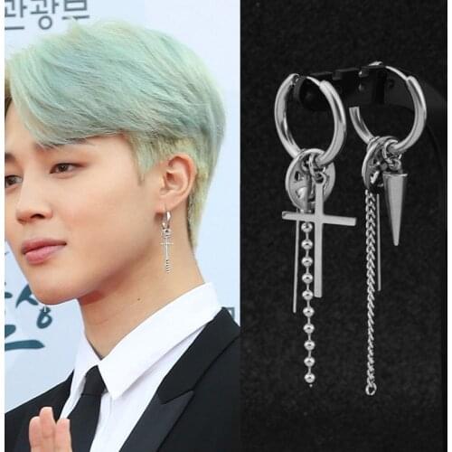 Punk Earring Mens Single Spike Stainless Steel Cross Stud Earring Guys Jewelry Rock Hip Hop Grunge Punk Dagger Ear Clip Unisex