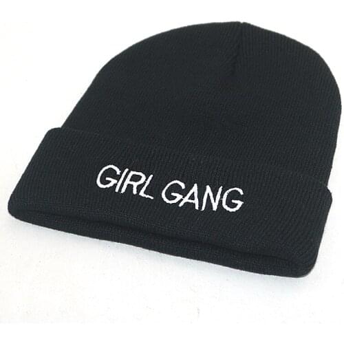 Bachelor party warm beanies women letter embroidery girl gang knitted hat autumn winter cotton flexible black hip hop ski cap
