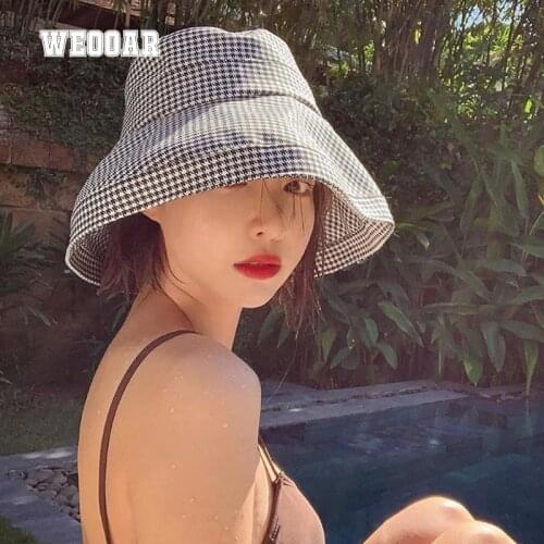 WEOOAR Fans Exclusive 2021 Luxury Brand Design Swallow Gird Women Bucket Hat Mens Panama Hat Summer Visor Fisherman Cap MZ158