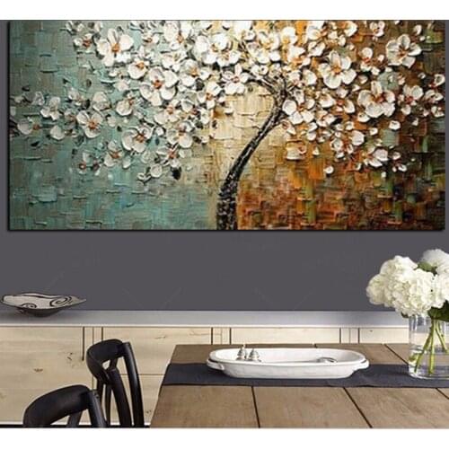 Handmade Modern Flower Tree Landscape Handpainted Abstract Oil painting palette Knife Oil Painting Wall Picture for Living Room