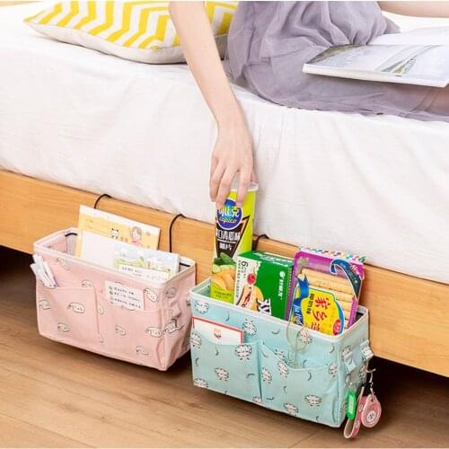 29x17.5x11cm Printed Cloth Fabric Storage Basket with Iron Rack Household Bedside Hanging Storage Bag Home Storage
