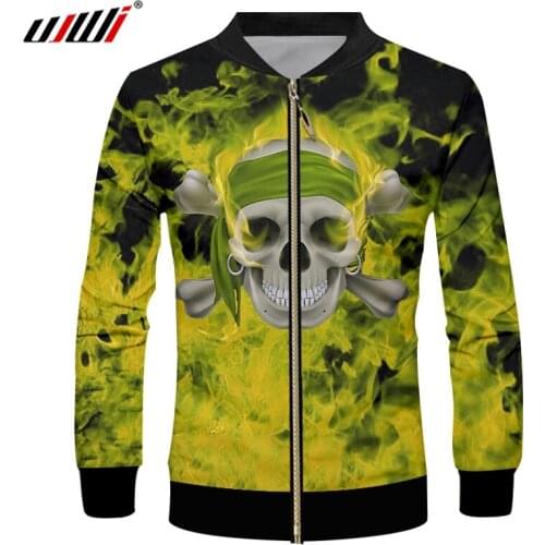 UJWI Street Style Hipater Zip Jacket Mens Green Flame Skulls Man Zipper Coat 3D Printed Trend High Quality Clothing Suppliers