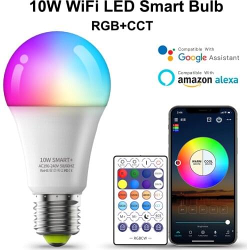 WiFi Smart Light Bulb 10W E27 Work With Alexa RGB Corlorful Dimmable Timer Function Remote Controller Smart Home Magic Bulb