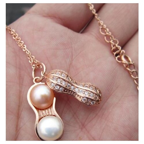 Peanut Pearl Pendant Necklace Chain Womens rose Gold Filled Charm Gift