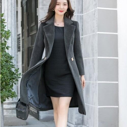 Womens Jacket Wool & Blends Coat Long Woolen Casual Large Plus Size 6XL Ladies Trench Black Fashion Korean Style Free Shipping