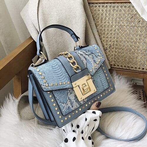 Handbags Snakeskin Pattern Lock Women Bag 2021 New PU Leather Sense Portable Small Square Bag Fashion Messenger Shoulder Bag