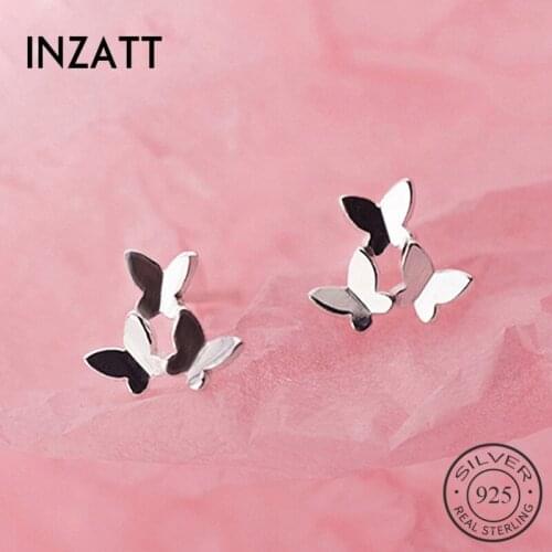 INZATT Real 925 Sterling Silver three Butterfly Stud Earrings For Fashion Woman Cute Fine Jewelry MInimalist Accessories