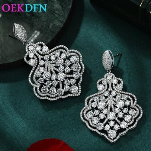 OEKDFN Real 925 Sterling Silver Stud Earrings For Women Full Micro Inlay Leaf Sparkling AAAAA+ Zircon Party Wedding Fine Jewelry