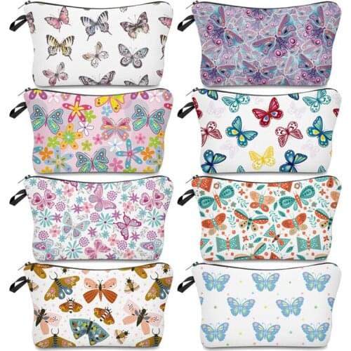 Lady Clutch Fashion Cosmetic Case 2021 New 3D Printing Cartoon Butterfly Polyester Cosmetic Bag