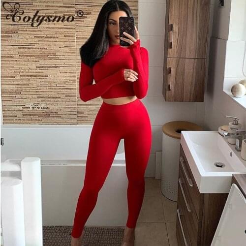 Colysmo Activewear Two Piece Set Top And Pants 2020 Spring Tracksuit Women Slim Fit Pencil Pants 2 Piece Sets Womens Outfits