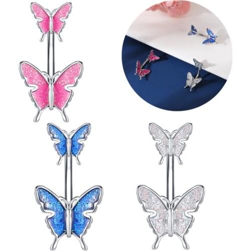 ZS 14G Butterfly Belly Button Ring for Women Girls Stainless Steel Navel Piercing Blue Pink Belly Rings Body Piercing Jewelry