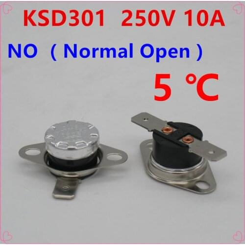 10pcs/lot KSD301 10A250V 5 Degree Celsius (N.O.) Normally Open Temperature control Switch Thermostat Thermal Protector