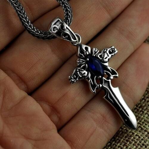 100% S925 Sterling Silver Lapis Lazuli Sword Pendant Jewelry Thai silver gift women men pendant Christmas present 11.5g