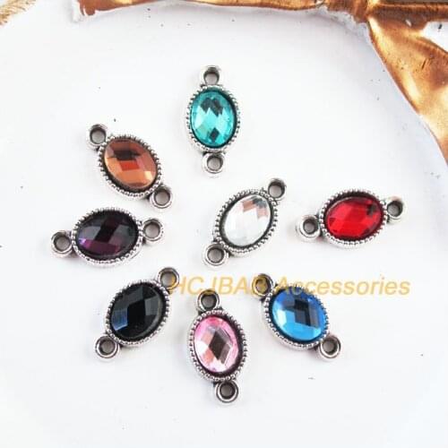 24 New Charms Tibetan Silver Tone Retro Oval Mixed Crystal Connectors 8.5x16.5mm