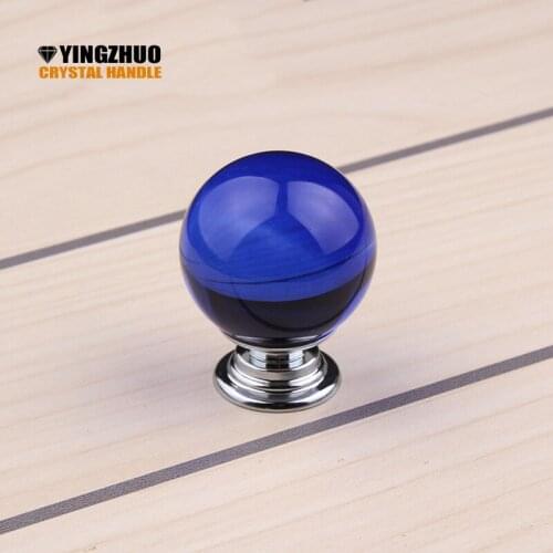 30mm Blue Crystal Glass Alloy Transparent Round Ball Door Handles Cabinet Wardrobe Cupboard Closet Drawer Pulls Knobs Furniture