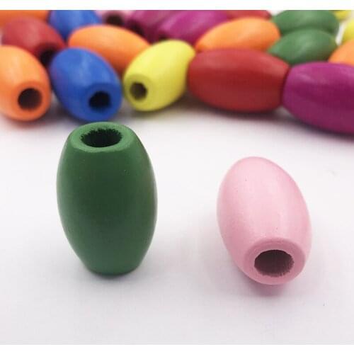 30Pcs/Pack 30mm*20mm Big hole7mm Randomly Mixed color Olive shape wood beads for jewelry fitting diy accessories charm pendant