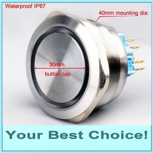 8pcs 40mm Stainless Steel IP67 Waterproof Momentary 12V/24V/220V Ring LED Illuminated Power Metal Push Button Switch
