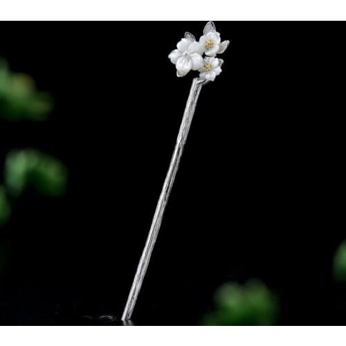 925 Sterling Silver Hair Stick Shell Pearl Flower Hair Pins Hanfu Accessories For Women Flower Luxury Jewelry