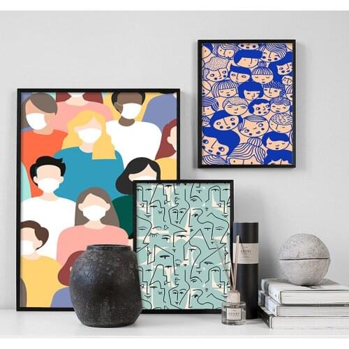 Abstract Line Face Drawing Pictures Home Decor Nordic Canvas Painting Wall Art Colorful Head Poster and Print for Living Room